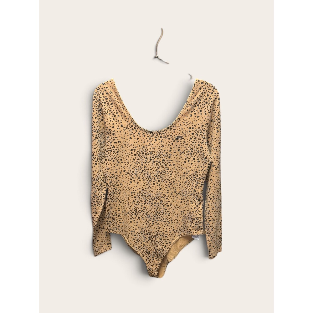 Levis Womens Leopard Print Long Sleeve Bodysuit Tan Black Scoop Neck Size M